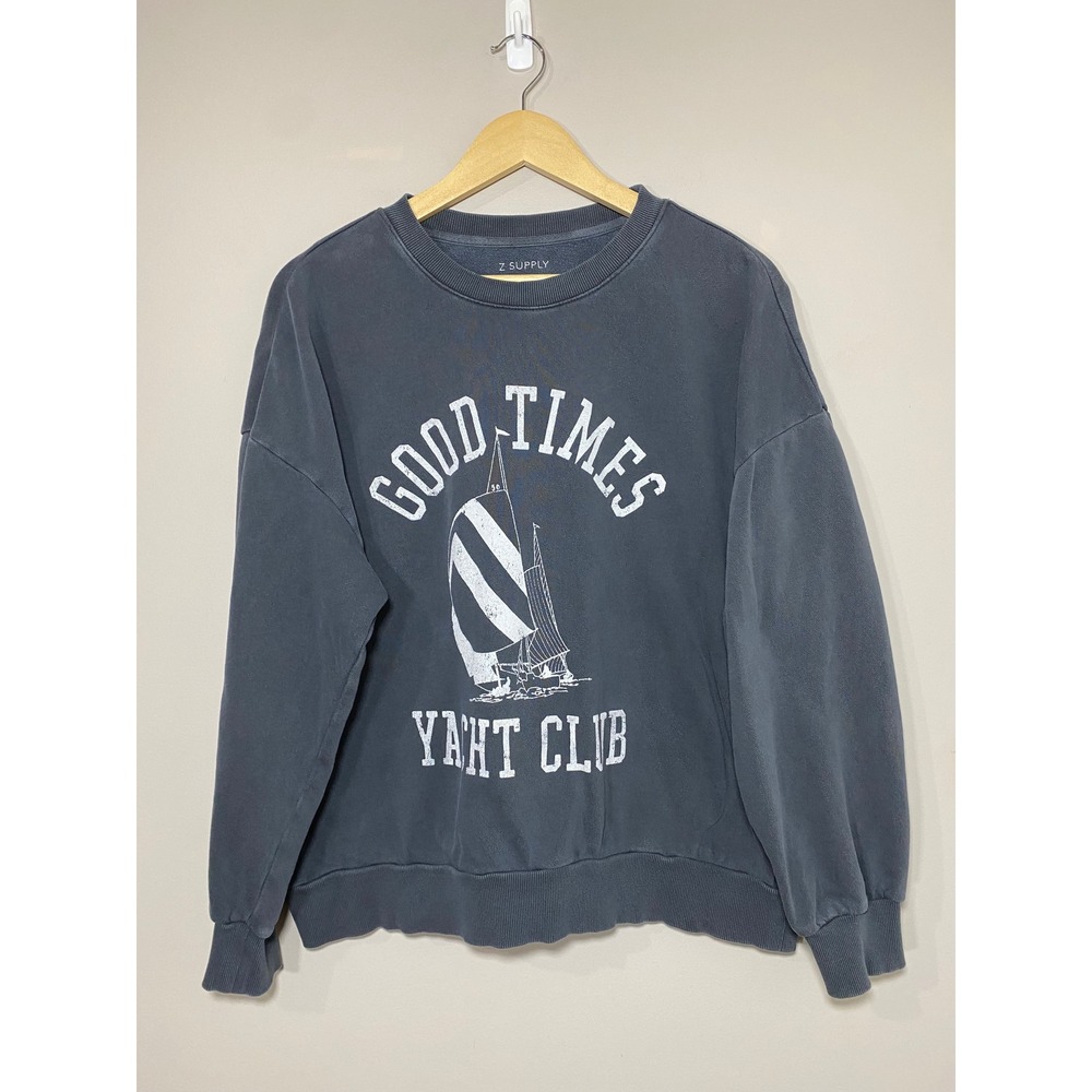 Z Supply Nautical Graphic Print‎ Sweatshirt Blue Gray Oversized Crewneck MEDIUM - Picture 2 of 5